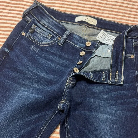 KanCan Women's Distressed Dark Blue Flare Jeans - Picture 5 of 5